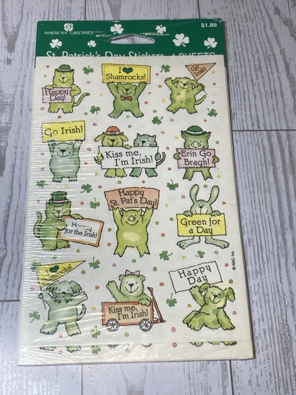 American Greetings St Patricks Day Stickers 4 Sheets Animals / Shamrocks NIP